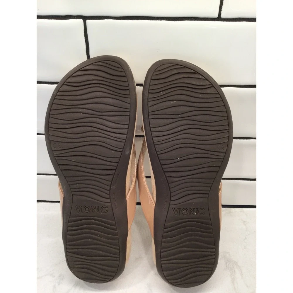 Vionic Bella II Nude Patent Bow Flip Flop Sandals Women 10 Wide Orthotic Support